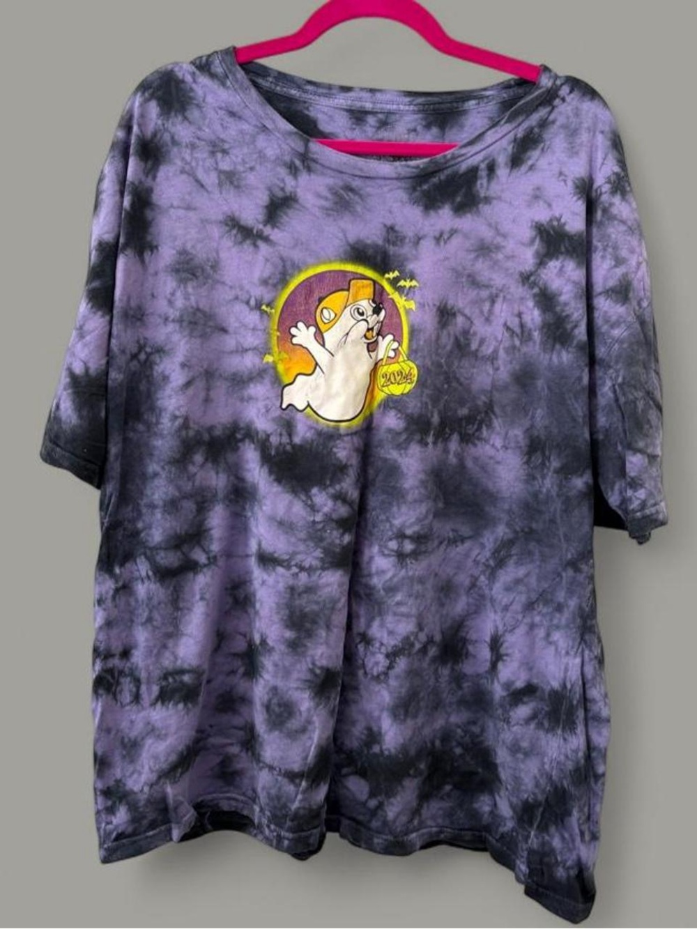 Purple & Black Tie-Dye Short Sleeve Tee with Ghost Patch